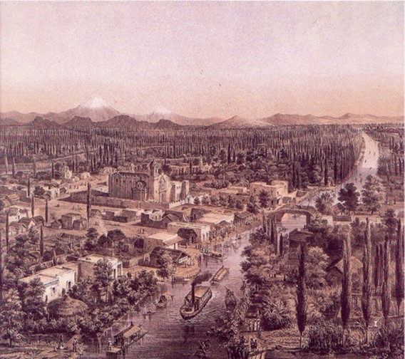 El pueblo de Ixtacalco tomado en globo. 1855-1856.